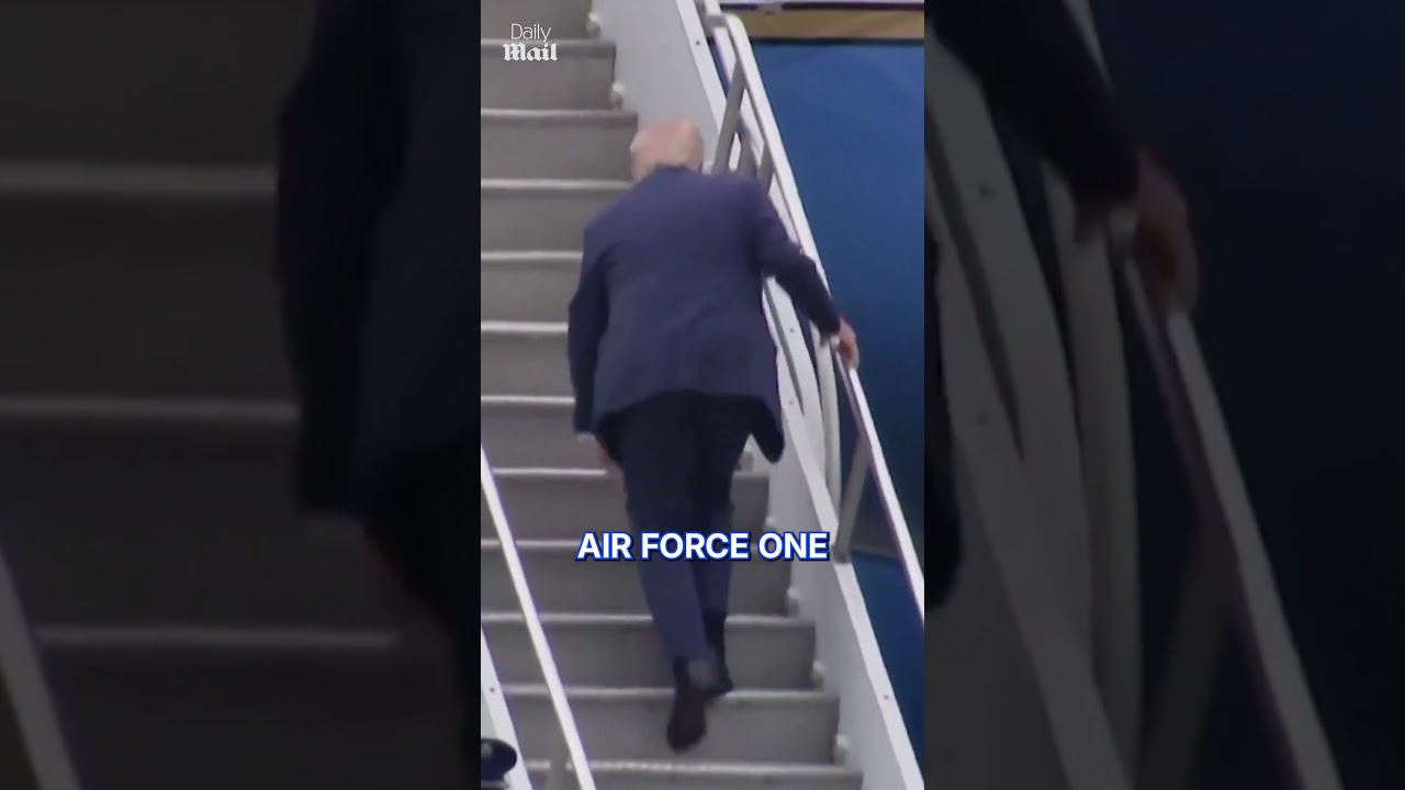 Trump stumbles up Air Force One stairs just like Biden