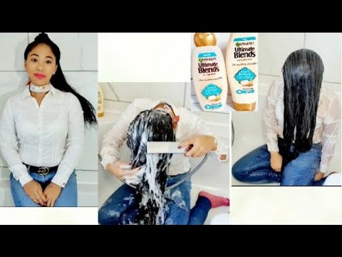 Trying The New Garnier Ultimate Blends The Enriching Nourisher. #newgarnier #hairwash #wetjeans