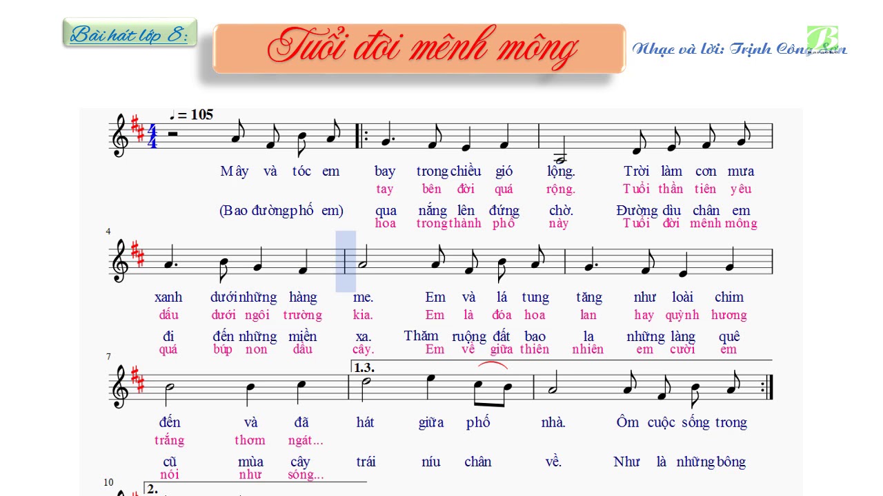Tuổi đời mênh mông| bài hát lớp 8| có lời