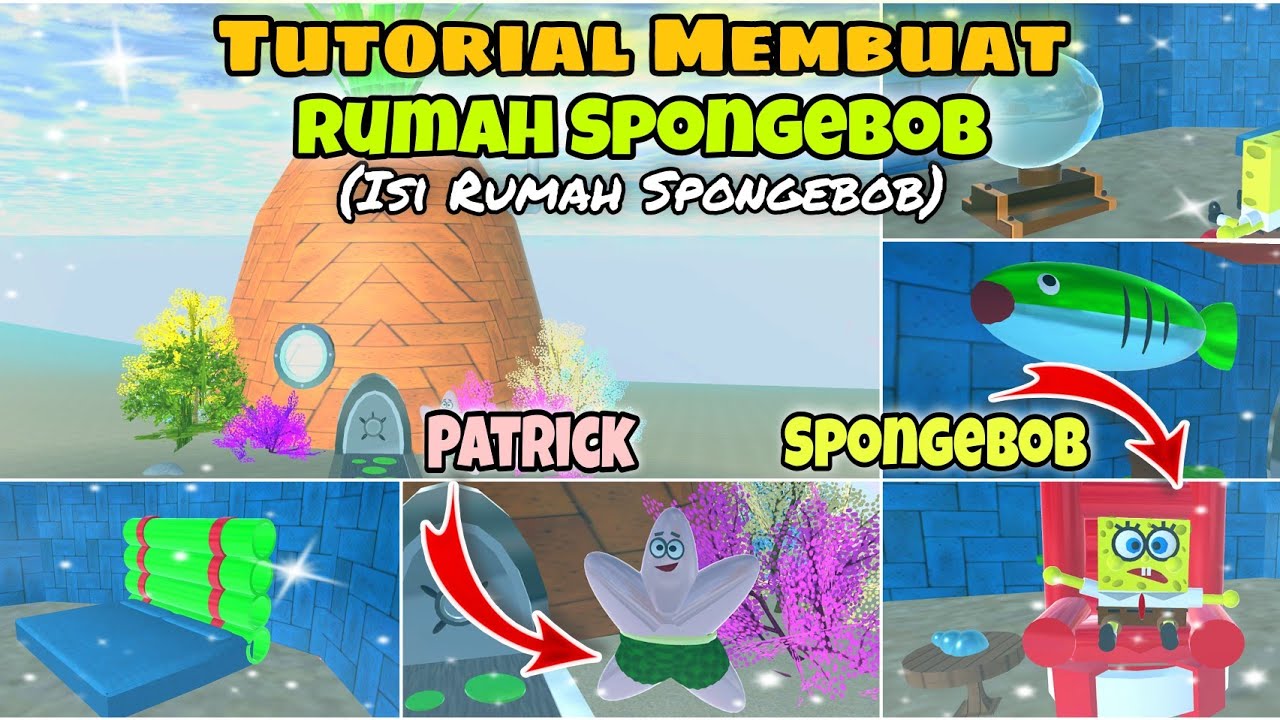 TUTORIAL MEMBUAT RUMAH SPONGEBOB + SPONGEBOB + PATRICK (Speed Build) || Sakura School Simulator