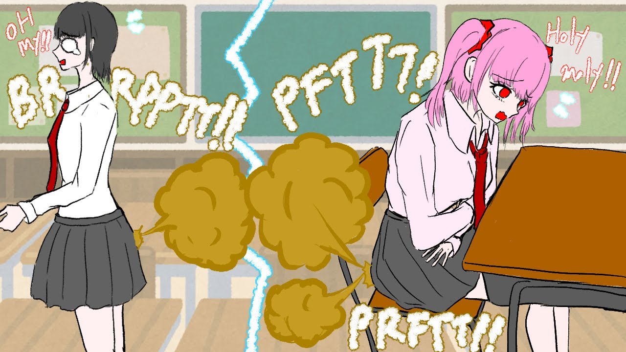 Two girls hold fart in class time!!? DAY2【anime HAPPY SCHOOL TIME】
