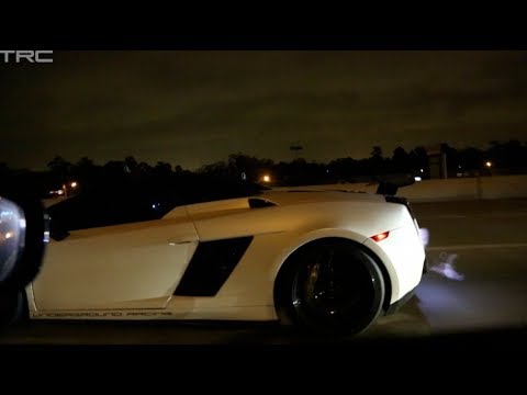 TX2K14 - INSANE 1800hp Gallardo races Alpha 16 GTR on the street