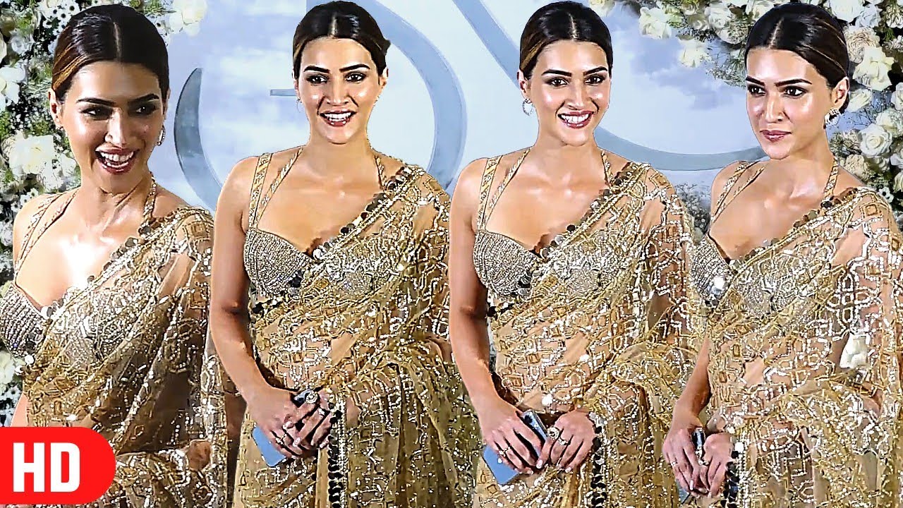 Uff Soo 😋 Kriti Sanon Looks H0T In  Golden Saree & Deep Neck Blouse At Kiara-Siddharth's Reception