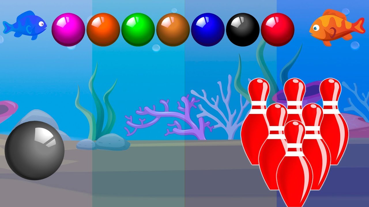 Underwater Bowling Learn Colors with Colorful Snooker Balls Finger Family Song Rhymes for Kids
