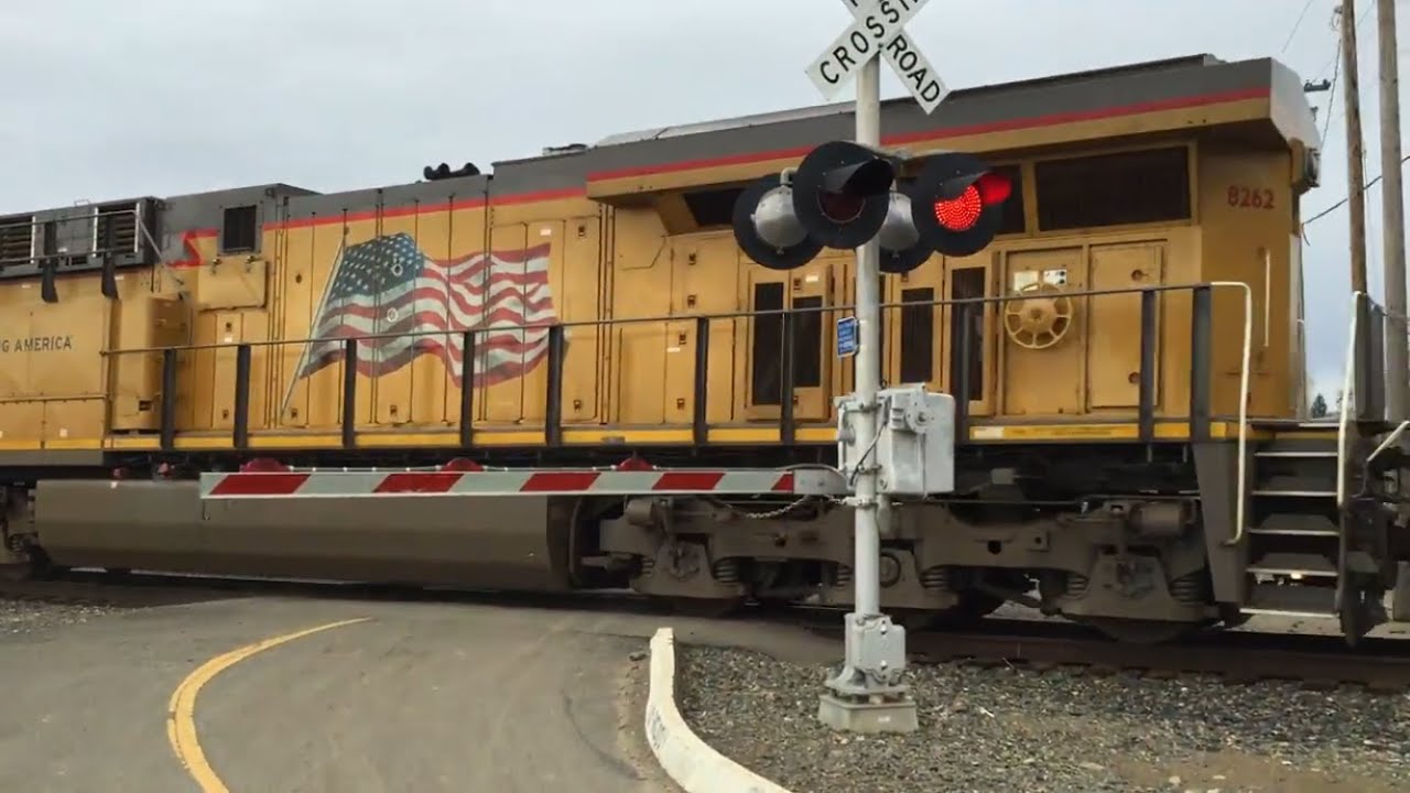 Union Pacific 8262 Intermodal ZBRLC Southbound Rerouted, Bike Trail Railroad Crossing, Sacramento CA