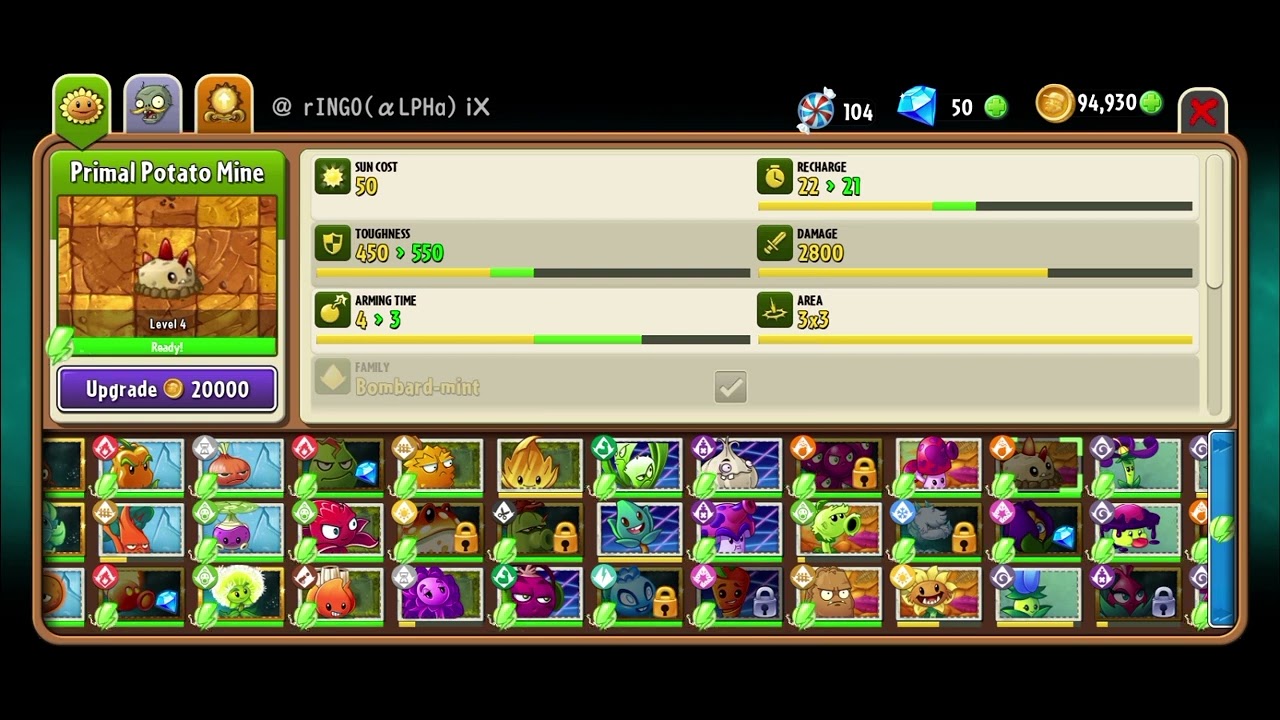 Upgrade Primal Potato mine (Level 5) | Plant vs Zombies 2