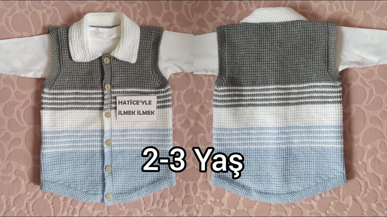 Uğur Çocuk Yelek Yapımı 2 3 Yaş Tunus İşi Kolay Basit Kullanışlı Tek Şiş Şık Bebek Örgü Kazak Tarifi