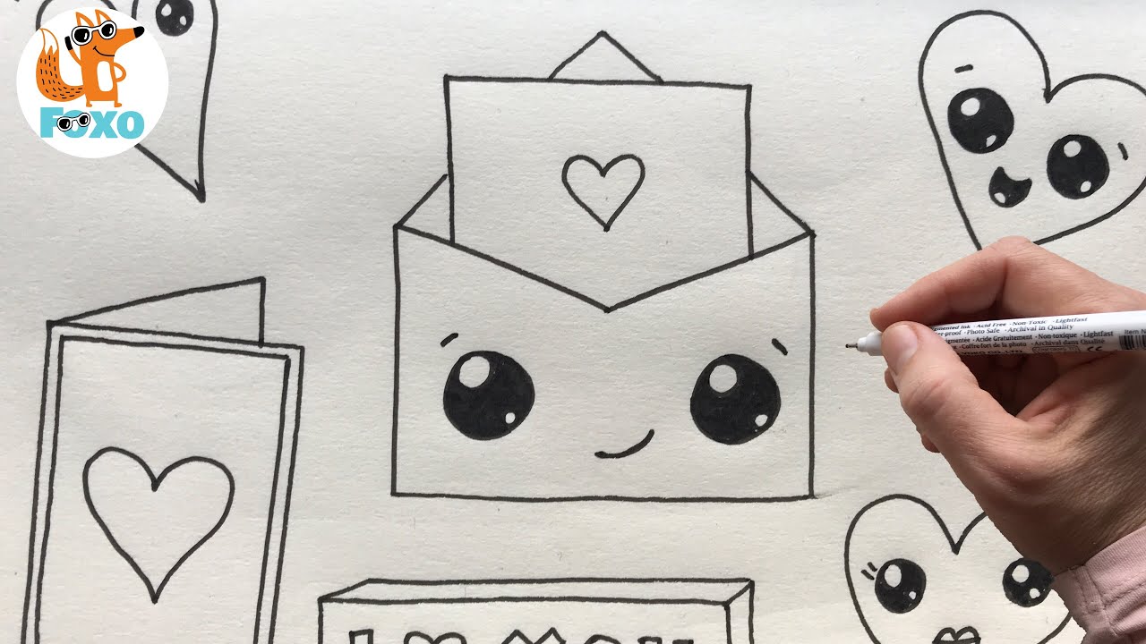 Valentine's day drawing - How to draw love envelope - Heart drawing - Foxo Draw