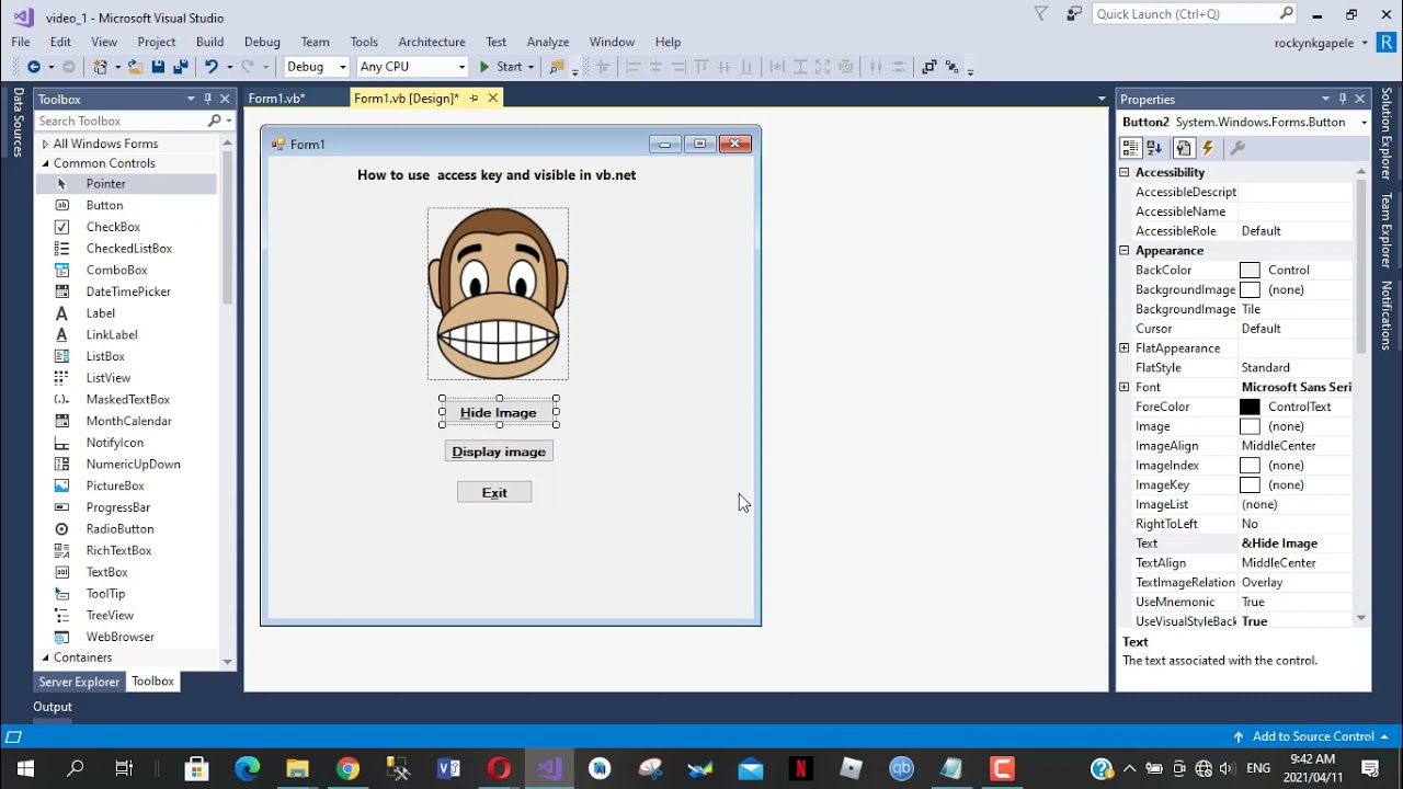 VB.NET How to use access Key and Visible