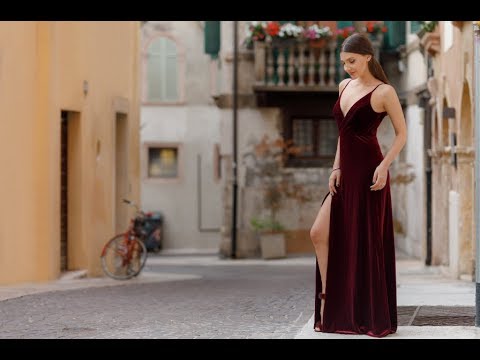 Velvet Evening Dress with Thigh High Slit
