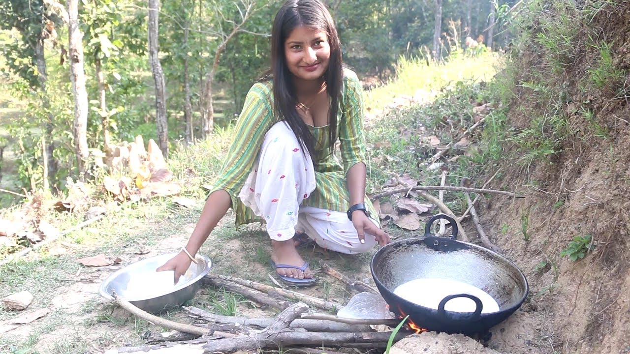 village girl cooking and eating khir in peaceful rural life relaxing nature sound vlog