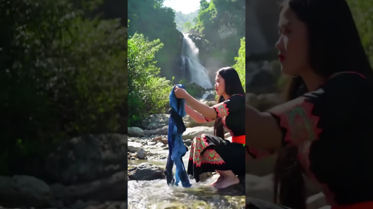 village girl washing clothes in the river #nature #relaxing #asmr