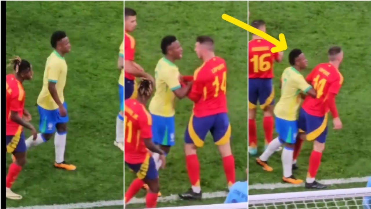 Vinicius Jr heated moment with Laporte during Spain Vs Brazil