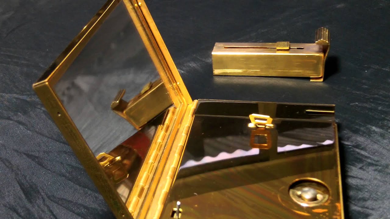 Vintage Volupte Reuge Minature Music Box.Brass Powder & Lipstick Duo Compact