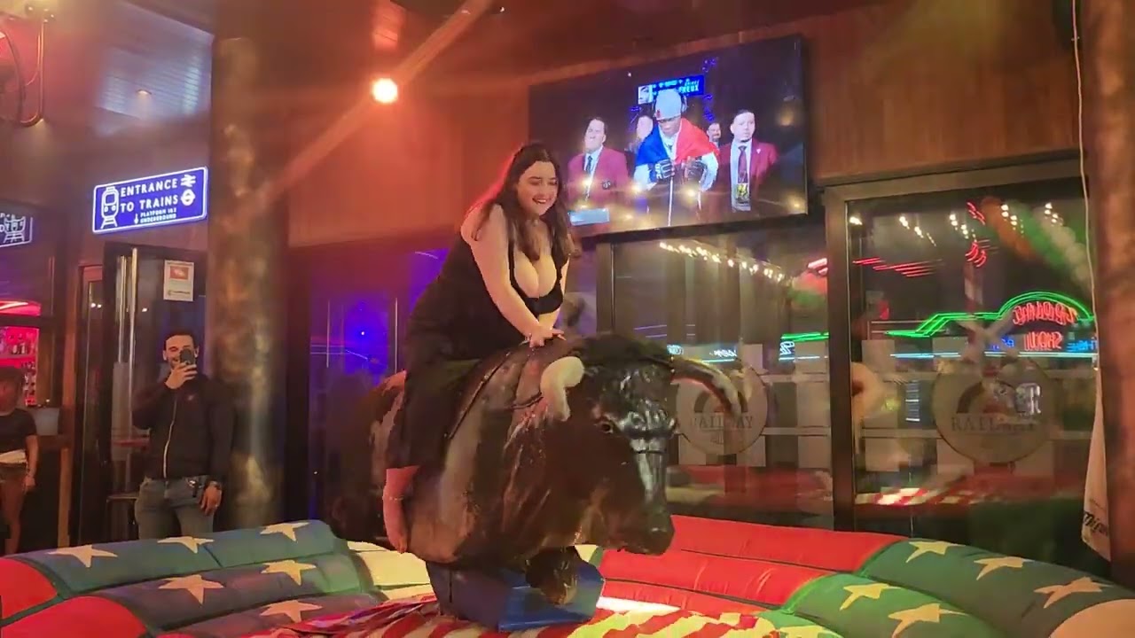 #viralvideo #like  #funny #benidorm #Girls #Bull #riding #Amazing #mechanical Bull#part_245