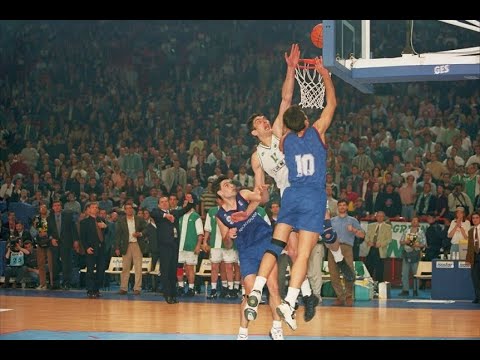 Vrankovic's AMAZING block  |  Barcelona vs Panathinaikos  Euroleague Final 1996