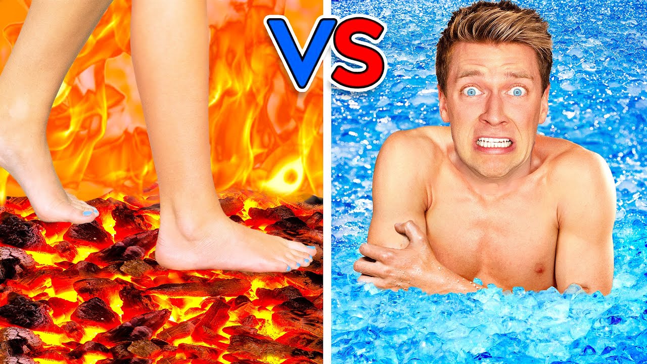 Walk on Fire or Swim Through Ice! Extreme Hot vs Cold Challenge - Last Girl To Leave Icy Pool Wins
