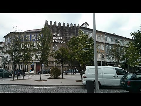 Walking around Largo do Toural (Toural Square) in Guimaraes, Portugal
