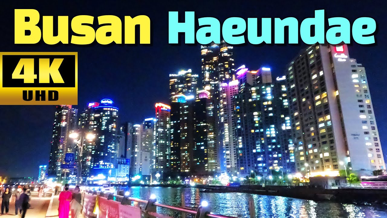 Walking at night in Busan Haeundae / Market Tour / Eel / Haeundae Food - Korea 4K