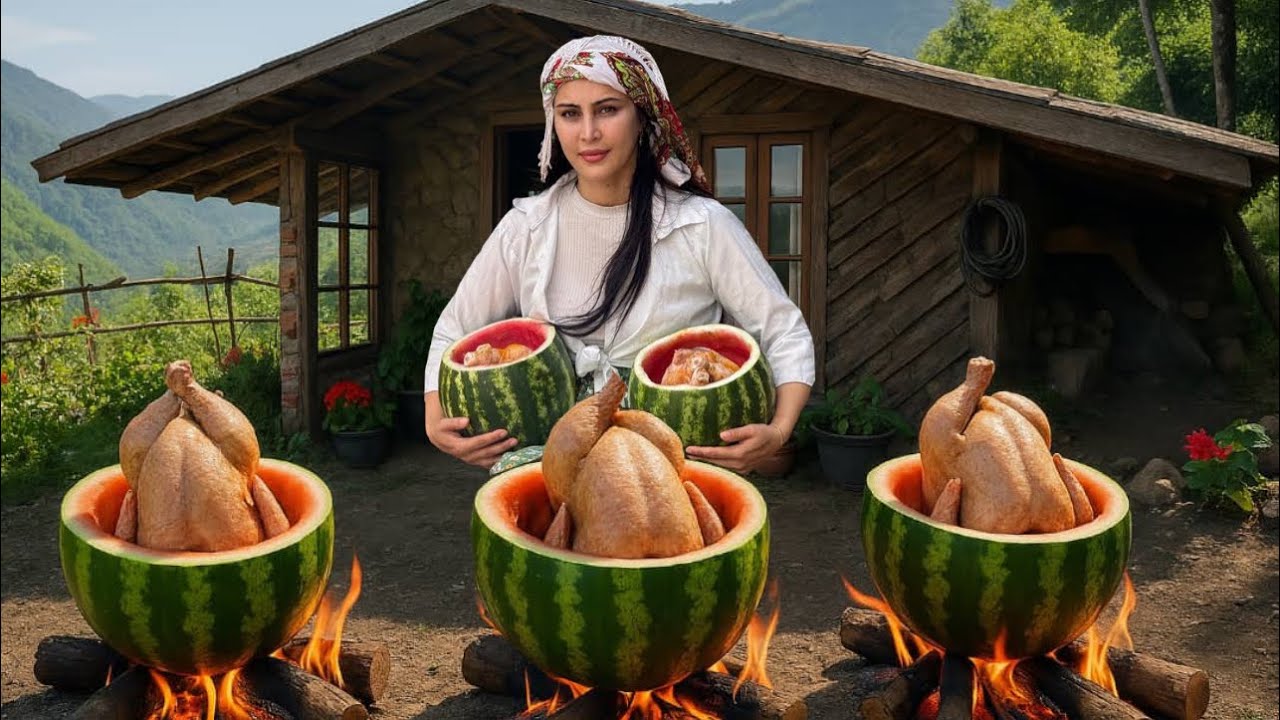 Watermelon Chicken Feast: A Village Cooking Surprise!