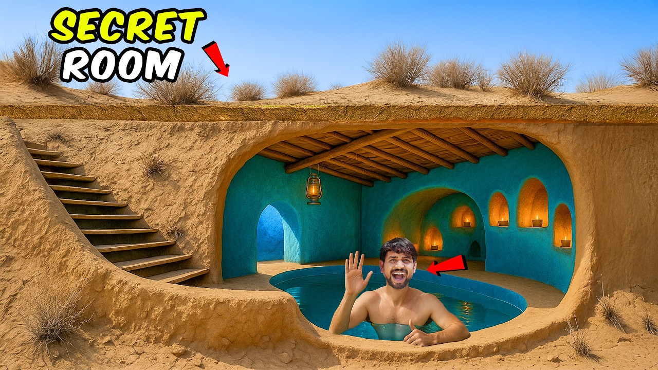 We Build A Secret Underground Swimming Pool - In Desert 🥵