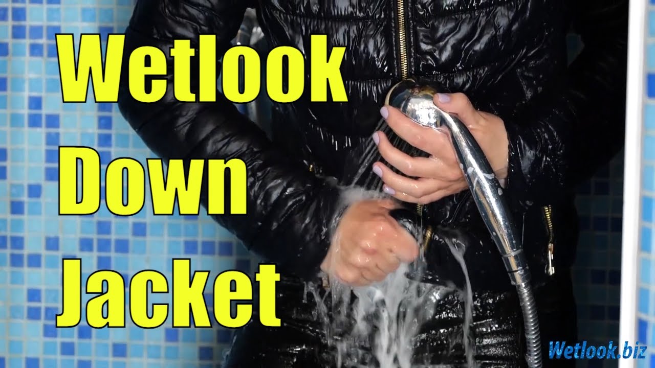 Wetlook Down Jacket | Wetlook girl in winter jacket in the shower | Wetlook shower