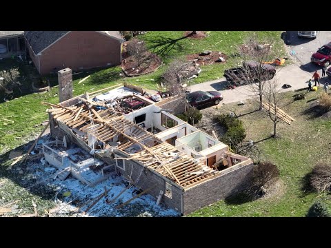 Whiteland Indiana Tornado Damage - 4K Raw Video Flyover - March / April 2023 - WTHR Weekend Coverage