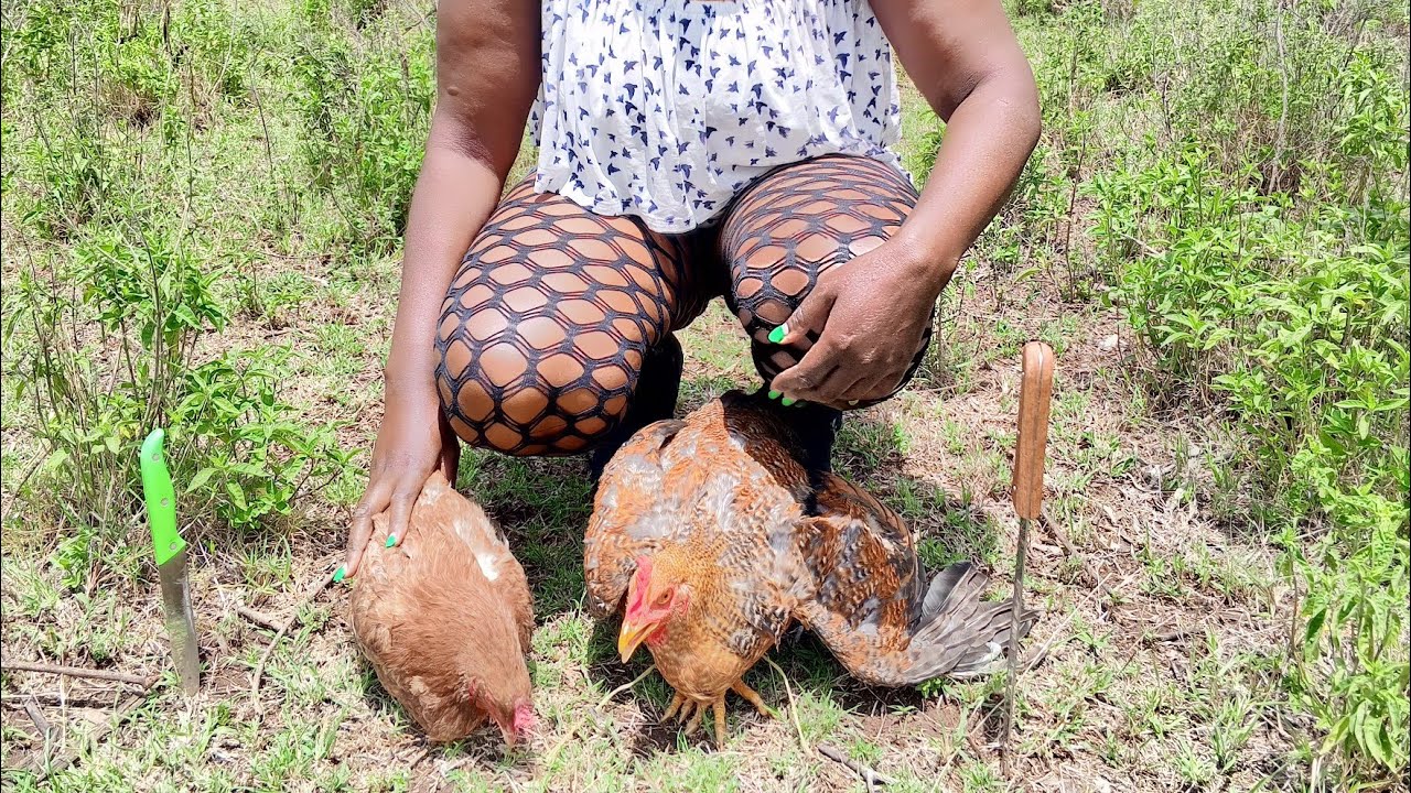 Woman Slaughter Two Chicken in Pantyhose