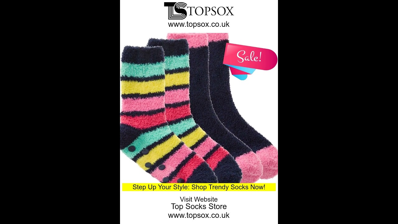 Womens Fluffy Bed Stripped Winter Lounge Socks with Grippers -  Topsox.co.uk #socks  #fashion #offer