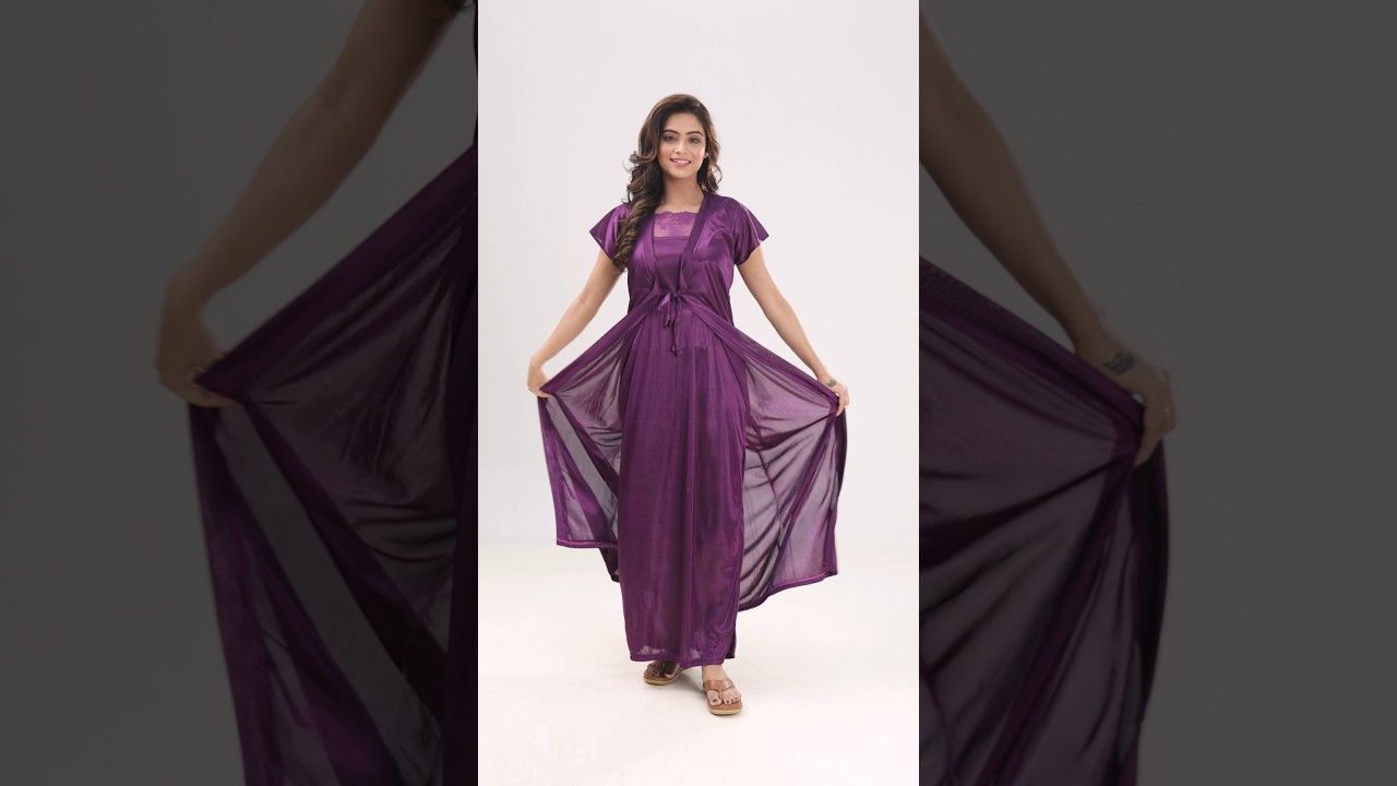 Womens Satin Nightgown And Robe Set – Purple Color #nightwear #fashion #nightsuitset #nighty