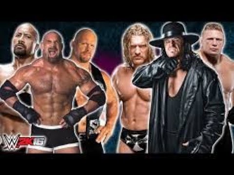 wwe The Rock Triple H Undertaker vs Brock Lesnar Steve Austin Goldberg Elimination 6-man Tag Match