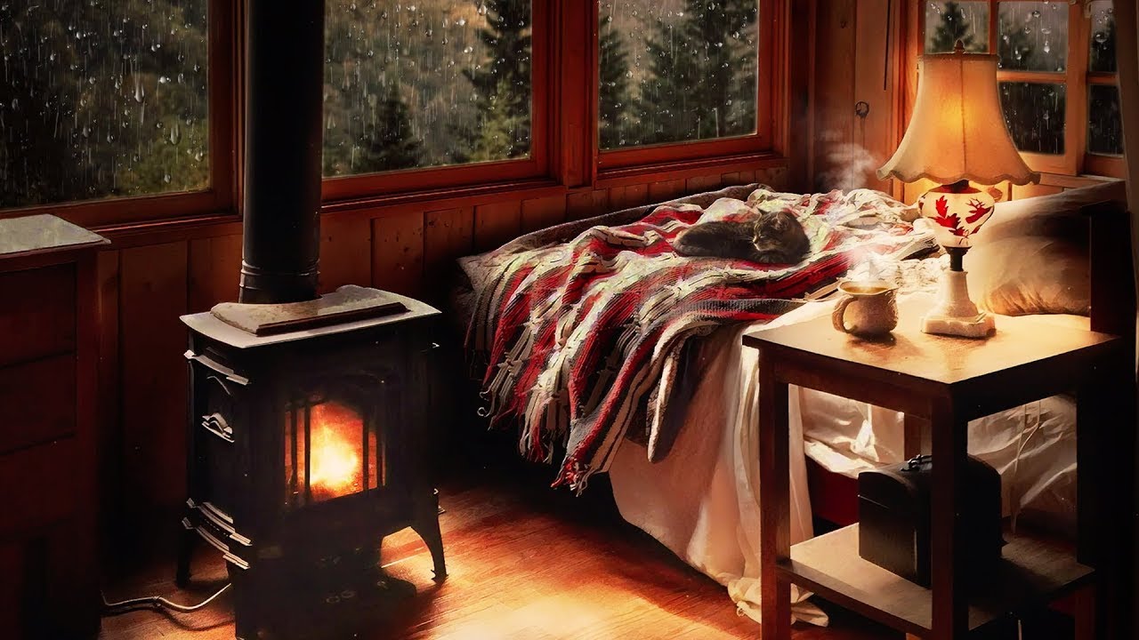 Yağmur Sesi, Şömine Sesi, Şömine Ateşi, Gök Gürültüsü Sesi, Odun Çıtırtıları, Rahatlatıcı Sesler,🌨️🔥