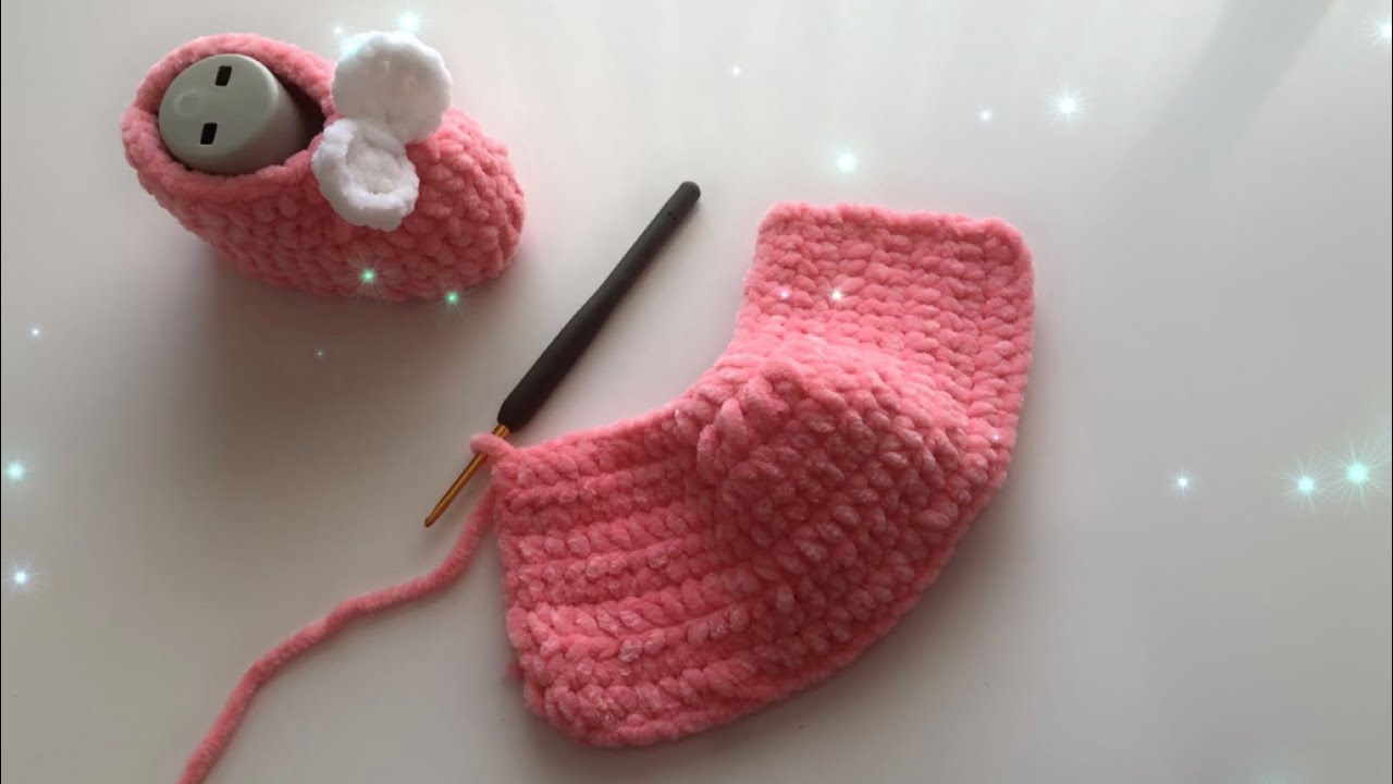 Yarım saatte patik ör - Çok kolay bebek patik modeli - Kadife ipten kolay patik yapılışı