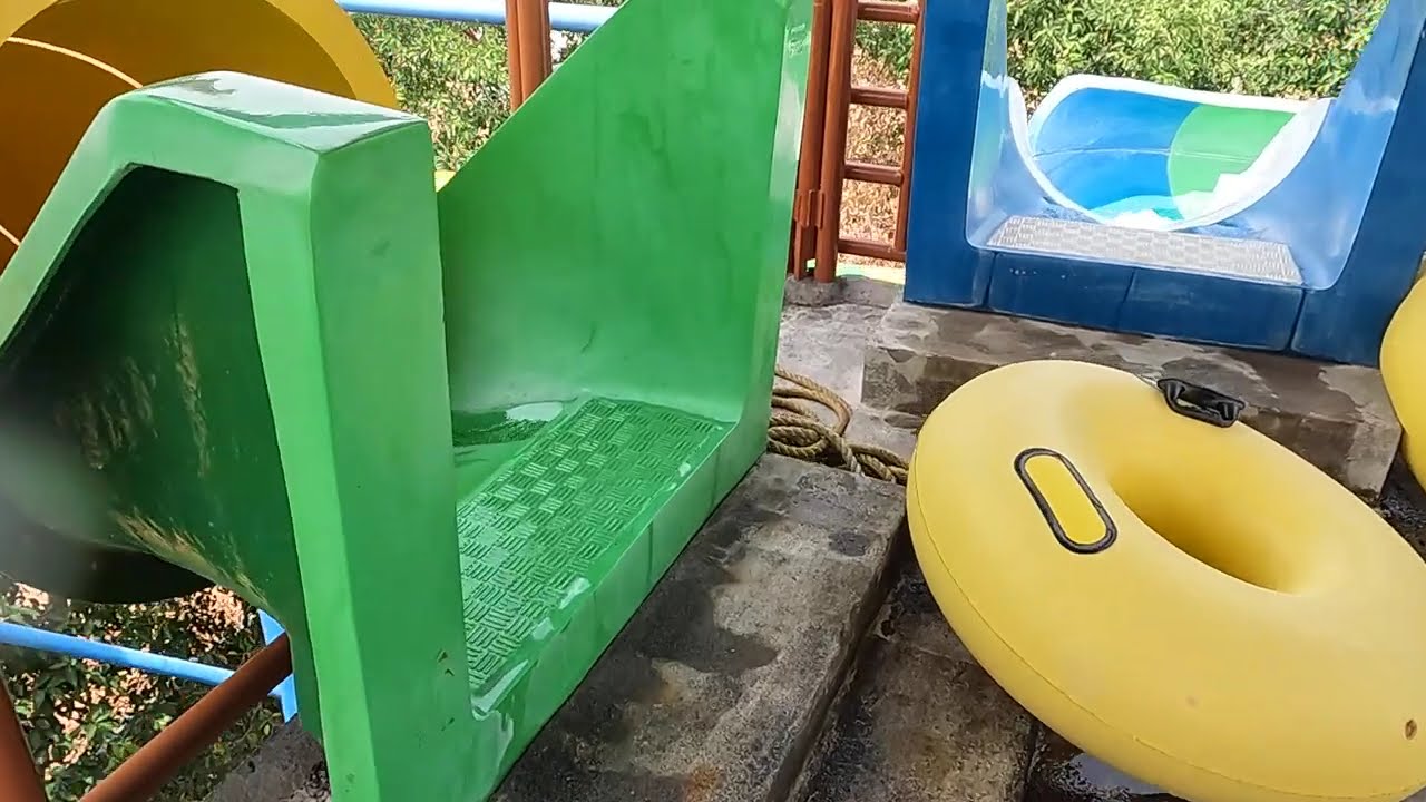 Yellow green splash water slide at chill out India