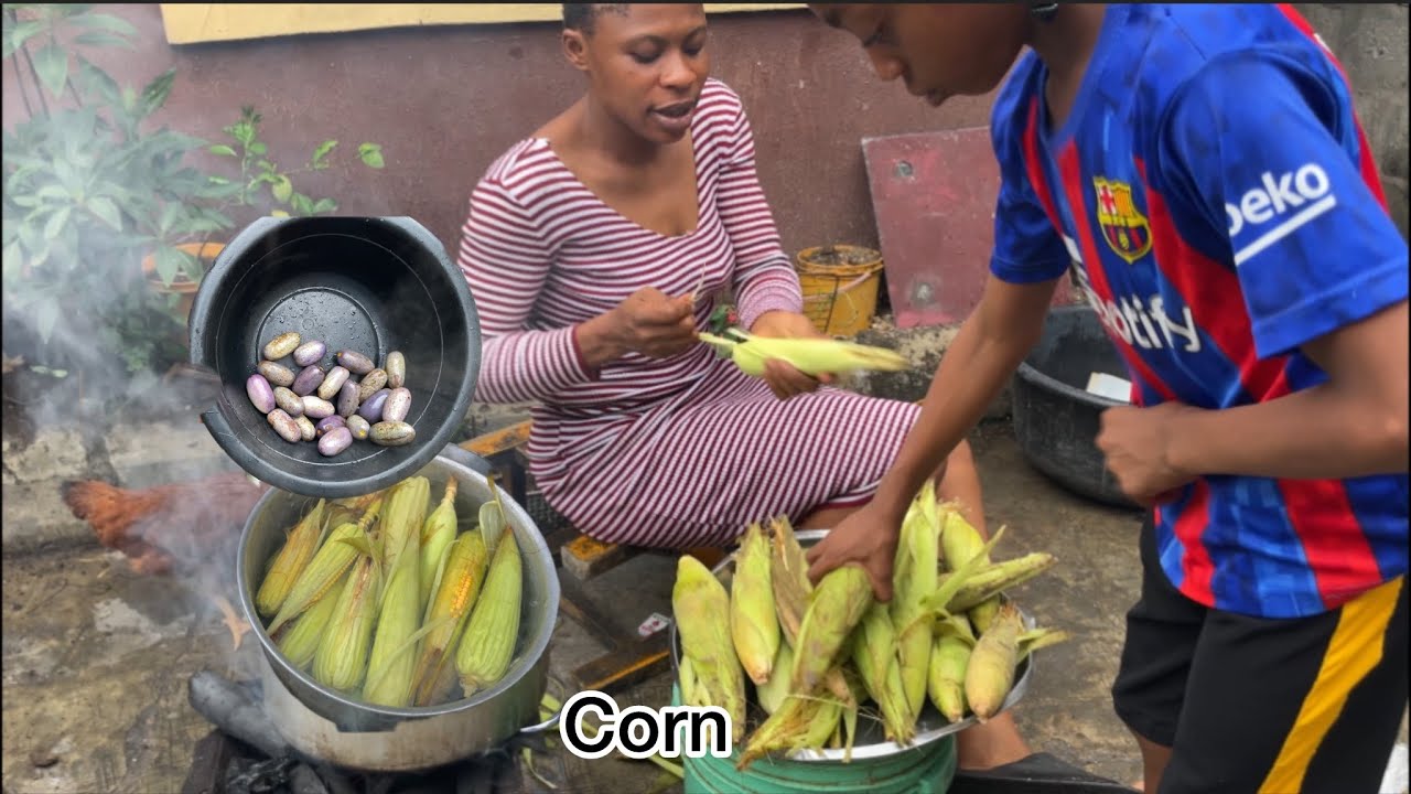 You Won’t Believe This Peaceful African Village Life ! Cooking Corn & Local Pear