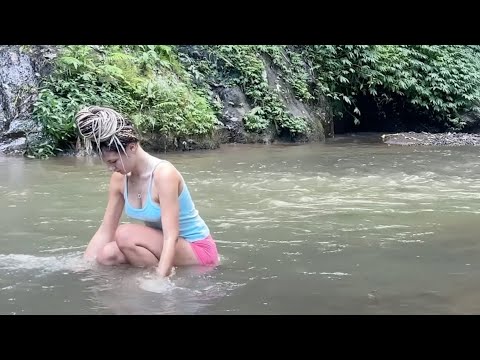 Young beauty solo camping in the wild jungle😱amazon girl camped on a mountain river🪵
