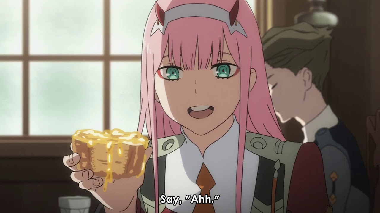 Zero Two feeding Hiro